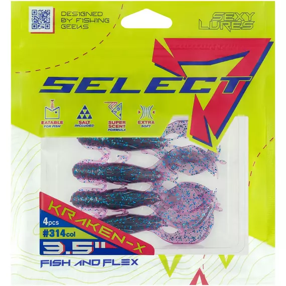 Силікон Select Kraken-X SE 3.5" #314 (4шт/уп), Довжина силікону: 3.5" (8.89 см), Колір силікону: 314, фото , изображение 2